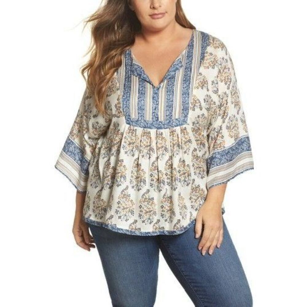 ✨Lucky Brand Mixed Print Peasant Sz Large Top✨
